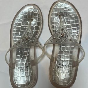 Darling clear jeweled jellies. Never warn. Shadowing makes them look worn.